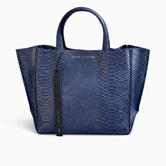 Ampersand As Apostrophe Half Tote Navy Night Python Textured Leather NWT - Picture 2 of 10